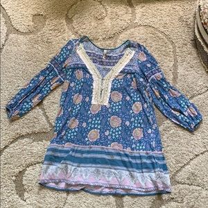 Small Free People Blue Floral Tunic Pink Purple